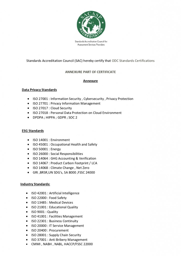 ANNEXURE PART OF CERTIFICATE SACASP to ODC-2026